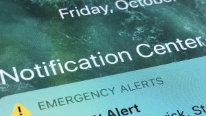 An emergency alert is displayed on a cellphone, Oct. 30, 2020, in Rio Rancho, N.M.