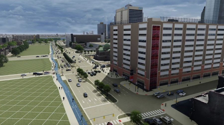 A rendering of the boulevard replacing Interstate 375 in Detroit.