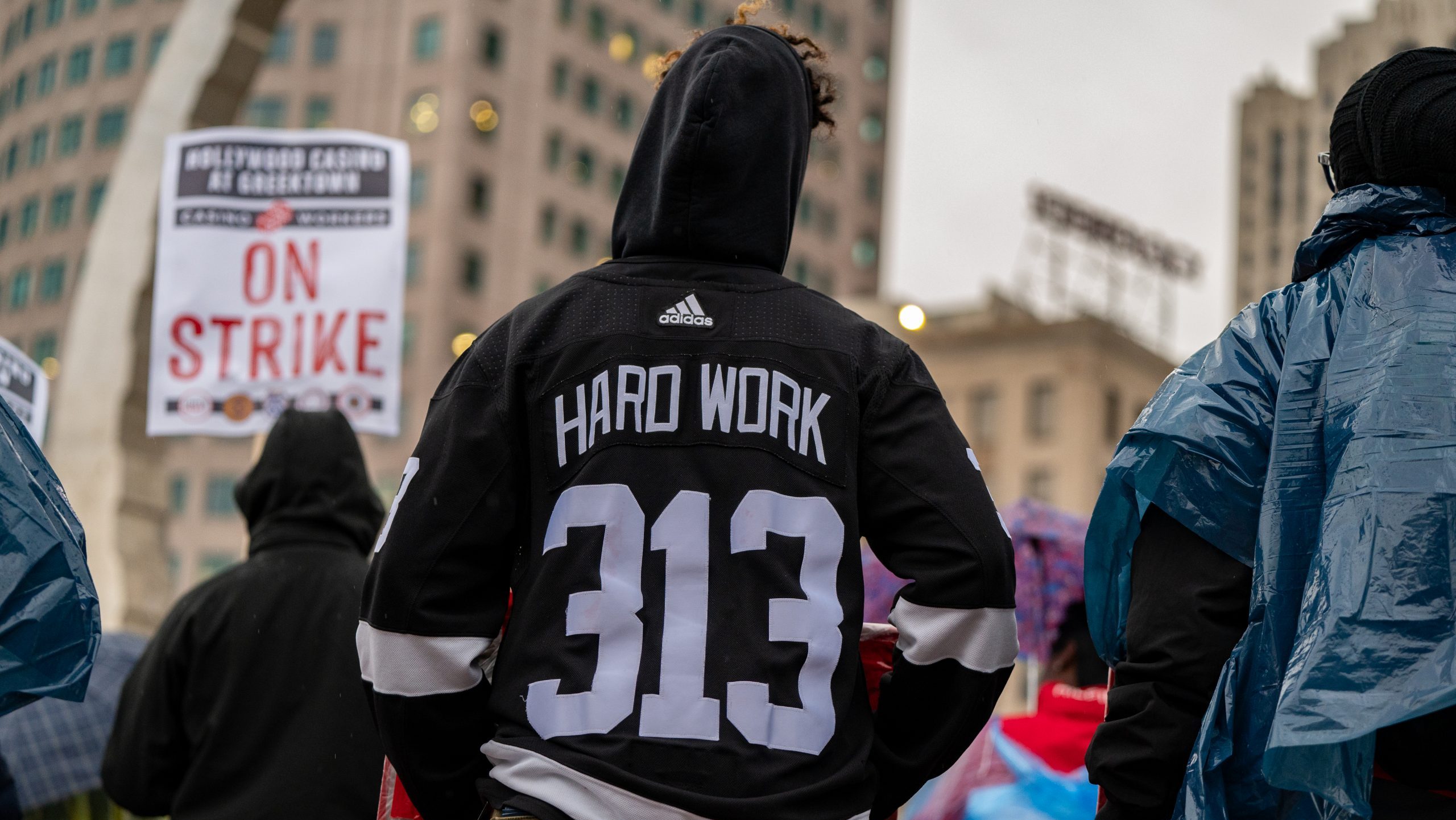 Striking union members and supporters marched in Detroit on Oct. 19, 2023.