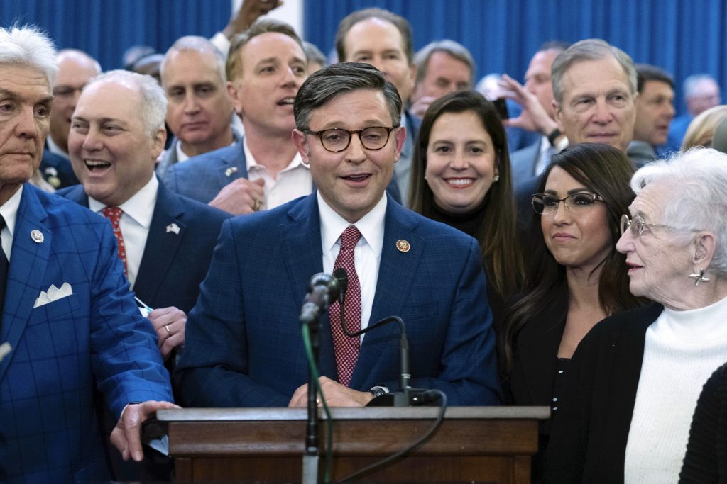 Rep. Mike Johnson, R-La., speaks after he was chosen as the Republicans latest nominee for House speaker at a Republican caucus meeting at the Capitol in Washington, Tuesday, Oct. 24, 2023.