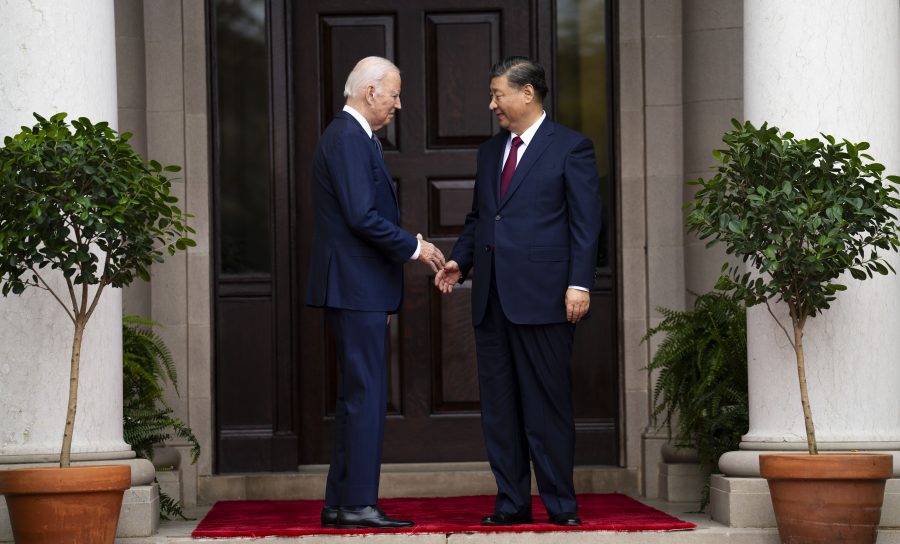 President Joe Biden greets China's President President Xi Jinping at the Filoli Estate in Woodside, Calif., Wednesday, Nov, 15, 2023, on the sidelines of the Asia-Pacific Economic Cooperative conference.