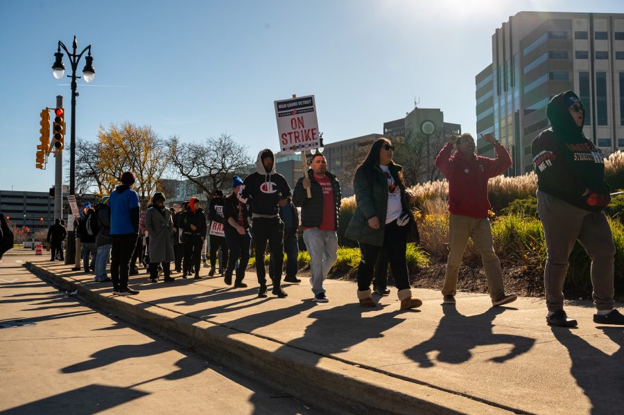 Striking casino workers rally in Detroit on Nov. 14, 2023.