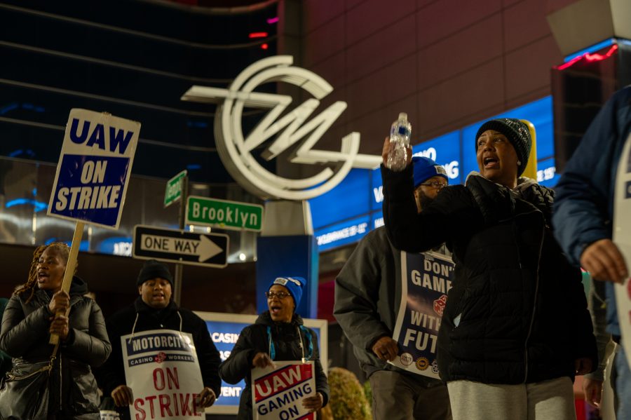 Unionized casino workers rallied in front of MotorCity Casino in Detroit on Nov. 15, 2023.