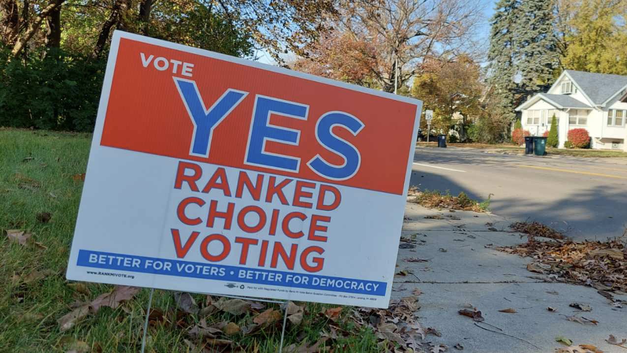 A sign promoting ranked choice voting in Royal Oak, Mich.