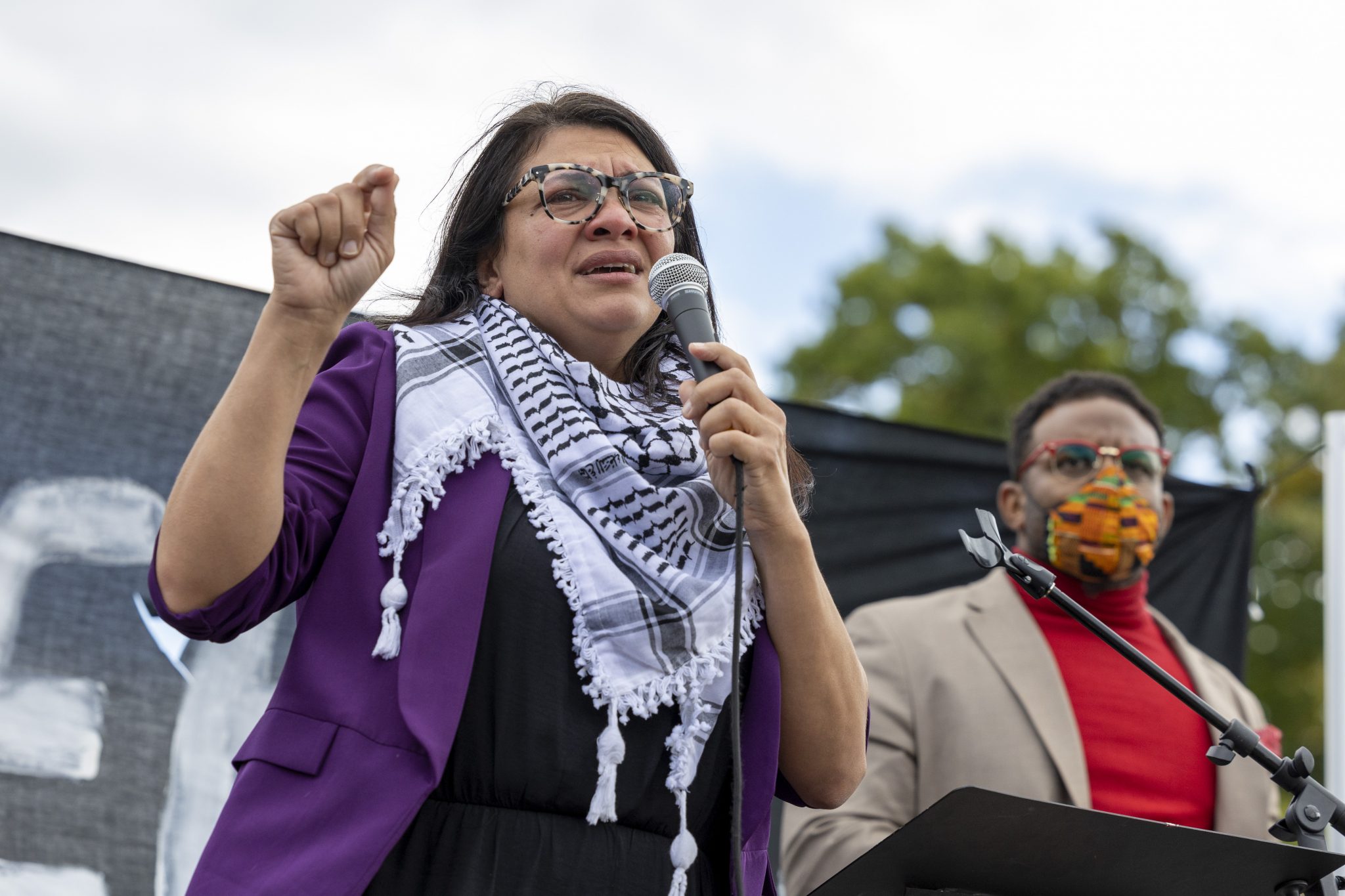 FILE - Rep. Rashida Tlaib, D-Mich., speaks during a demonstration calling for a ceasefire in Gaza, Oct. 18, 2023, near the Capitol in Washington.