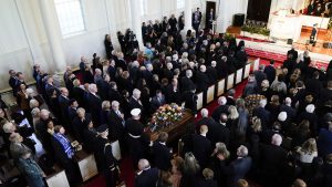 The casket of former first lady Rosalynn Carter, arrives inside Glenn Memorial Church, Tuesday, Nov. 28, 2023, in Atlanta.