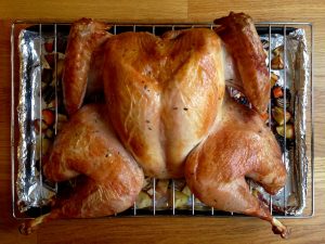 A spatchcocked turkey is supposed to cook faster and produce a juicier, crispy-skinned bird.