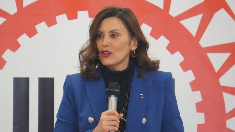 Michigan Gov. Gretchen Whitmer addresses union members at UAW Local 51 in Detroit on Wednesday, Jan. 17, 2024.