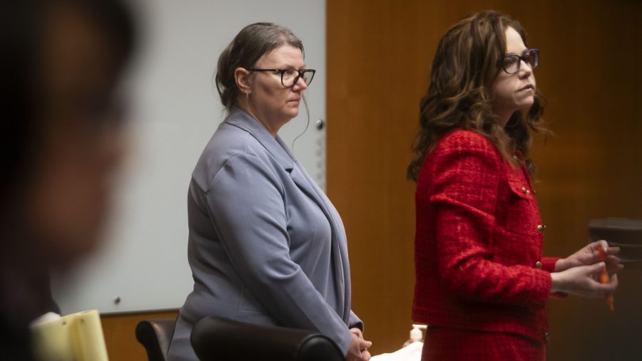 Defendant Jennifer Crumbley, left, and her defense attorney, Shannon Smith, right, listen during Crumbley's trial at the Oakland County Courthouse on Wednesday, Jan. 31, 2024, in Pontiac, Mich.