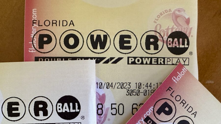 FILE - Powerball lottery tickets are displayed Oct. 4, 2023, in Surfside, Fla. Someone in Michigan has won an $842.4 million Powerball jackpot on the first day of 2024, the first time it has been won on New Year’s Day since the game’s start in 1992.