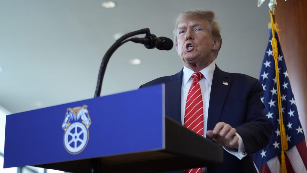 Republican presidential candidate former President Donald Trump speaks after meeting with members of the International Brotherhood of Teamsters at their headquarters in Washington, Wednesday, Jan. 31, 2024. (AP Photo/Andrew Harnik)