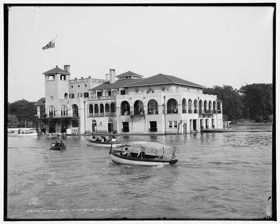 An exterior view of the Detroit Boat Club circa 1905.