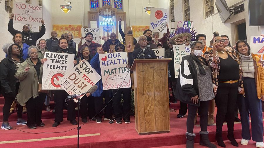 The Schoolcraft Improvement Association held a press conference on Thursday, March 14, 2024, in support of a city lawsuit against a concrete crusher operating in Detroit's Schoolcraft Southfield neighborhood.