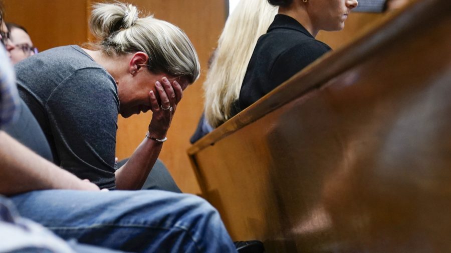 Nicole Beausoleil, mother of Madisyn Baldwin who was killed in a mass shooting at Oxford High School in 2021, becomes emotional as Oakland County Prosecutor Karen McDonald makes closing statements in the trial against James Crumbley, Wednesday, March, 13, 2024 in Pontiac, Mich.