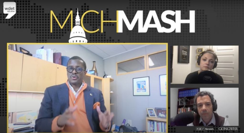 Quentin Messer (left), chief executive and economic competitiveness officer with the Michigan Economic Development Corporation, joined "MichMash" host Cheyna Roth and Gongwer News Service's Zach Gorchow to discuss the state of economic development in Michigan.