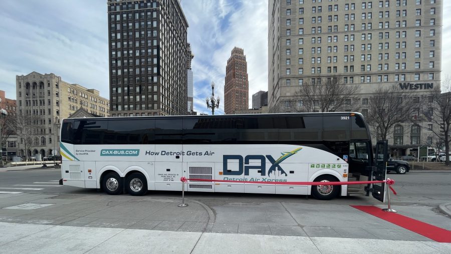 Representatives from the Regional Transit Authority of Southeast Michigan held a ribbon cutting on Thursday, March 21, 2024, for the Detroit Air Xpress bus route between downtown Detroit and Detroit Metro Airport launching this month.