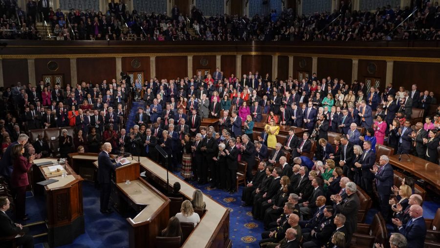 FILE - President Joe Biden delivers his State of the Union speech to a joint session of Congress, at the Capitol in Washington, Feb. 7, 2023.