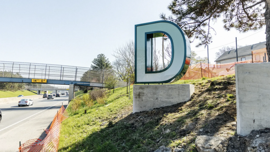 Contractors began installation of the new “Detroit” gateway sign along eastbound Interstate 94 on Tuesday, April 9, 2024.