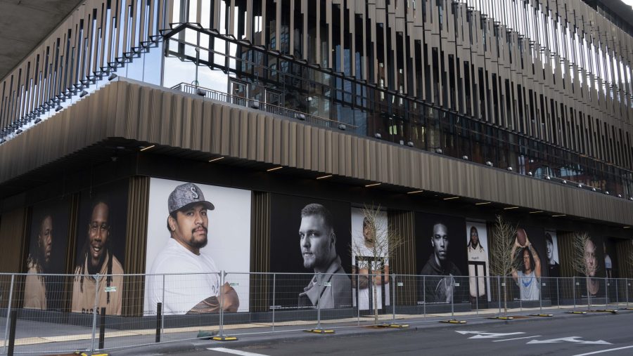 Detroit Lions portraits by photographer Lisa Spindler will be on display through May 19 on the exterior of Detroit’s landmark Bedrock buildings near the NFL Draft stage.