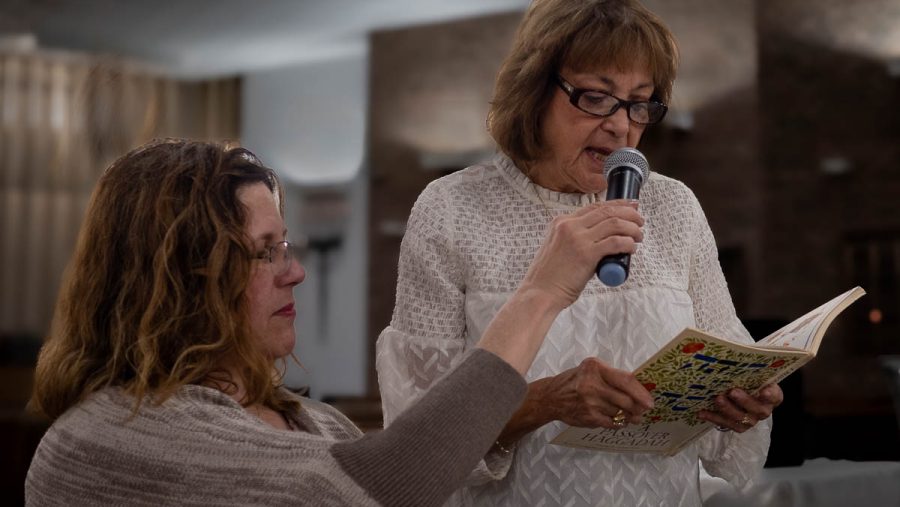 Members of the Jewish community gathered at Temple Emanu-El in Oak Park on Tuesday, April 23, 2024, for a Seder dinner on the second night of Passover.