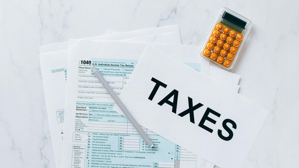 Tax documents on a table