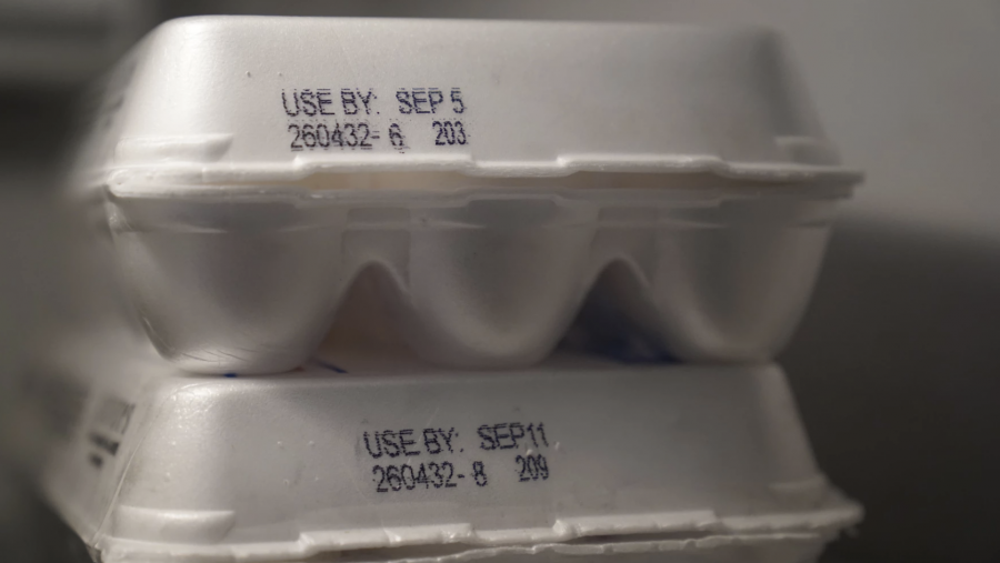 A "USE BY" date is stamped on two cartons of eggs, Sunday, Aug. 21, 2022.