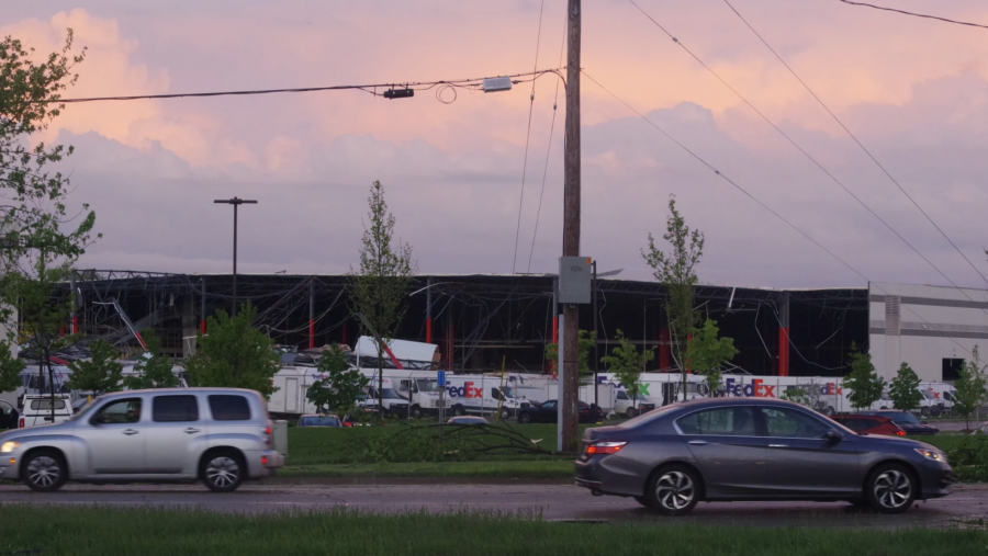 The FedEx building in Portage sustained heavy damage in storms that reportedly included tornadoes, Tuesday, May 7, 2024.