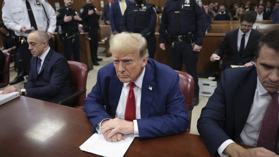 Former President Donald Trump attends his trial at the Manhattan Criminal court, Monday, May 6, 2024, in New York.