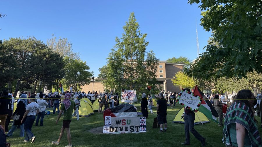 Wayne State University students and faculty set up a pro-Palestinian encampment organized by the WSU Students for Justice in Palestine on Thursday, May 23, 2024.