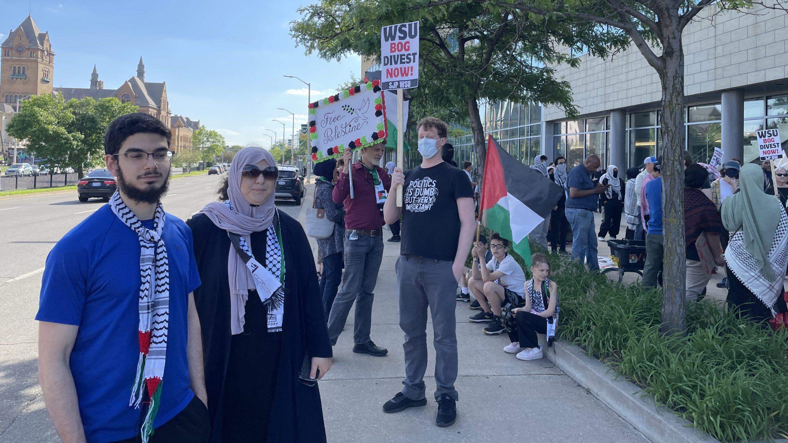 Pro-Palestinian protesters march along Wayne State University's campus in Detroit on May 23, 2024. (Photo credit: Nargis Rahman)