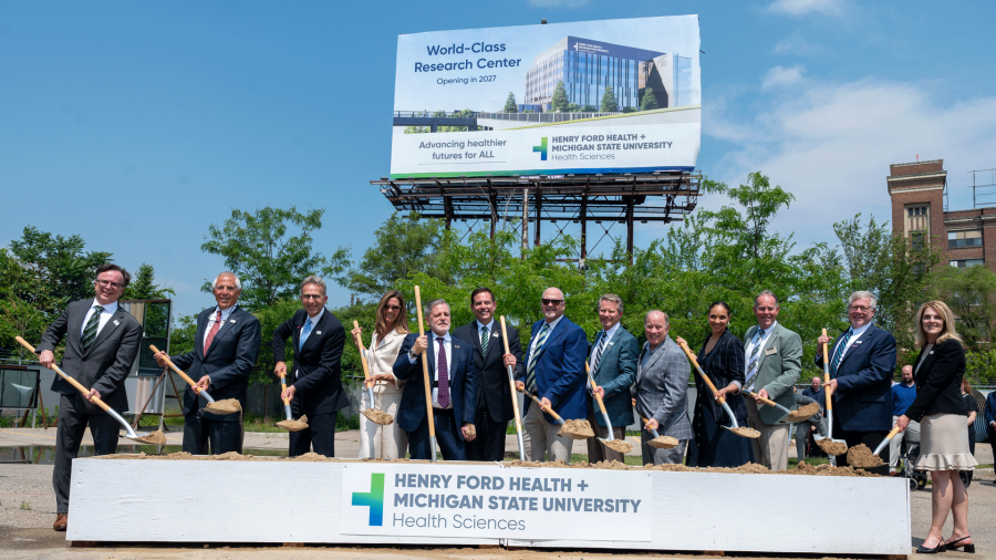 Hundreds gathered on Monday, June 17, 2024, for the groundbreaking of the Henry Ford Health and Michigan State University Health Sciences Research Center in New Center.