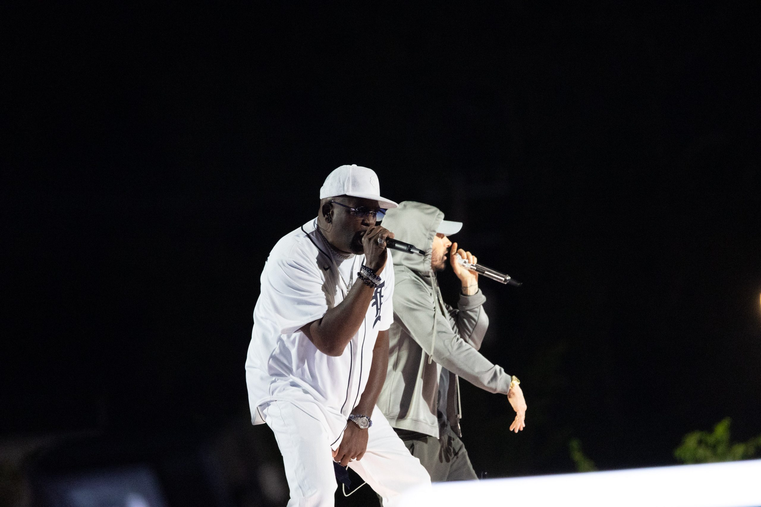 Trick Trick performs with Eminem at the Michigan Central grand reopening concert at Roosevelt Park on Thursday, June 6, 2024.