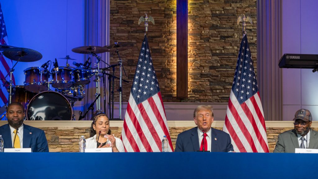 Former President Donald Trump speaks at a campaign event held at 180 Church in Detroit on Saturday, June 15, 2024.