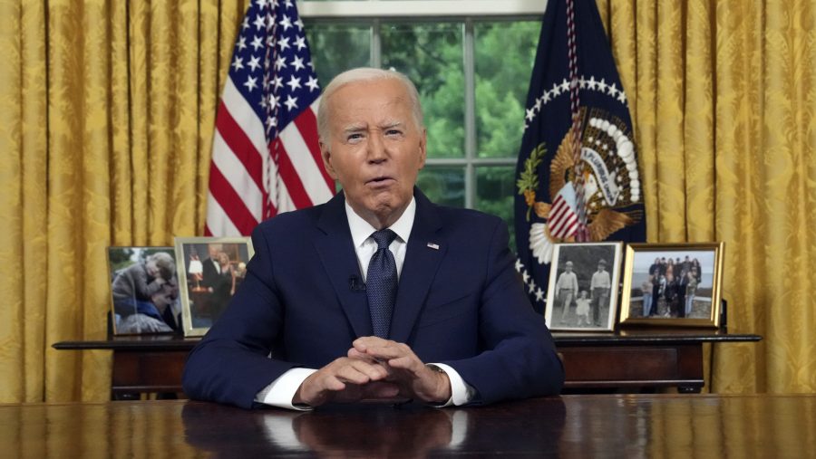President Joe Biden addresses the nation from the Oval Office of the White House in Washington, Sunday, July 14, 2024, about the assassination attempt of Republican presidential candidate former President Donald Trump at a campaign rally in Pennsylvania.