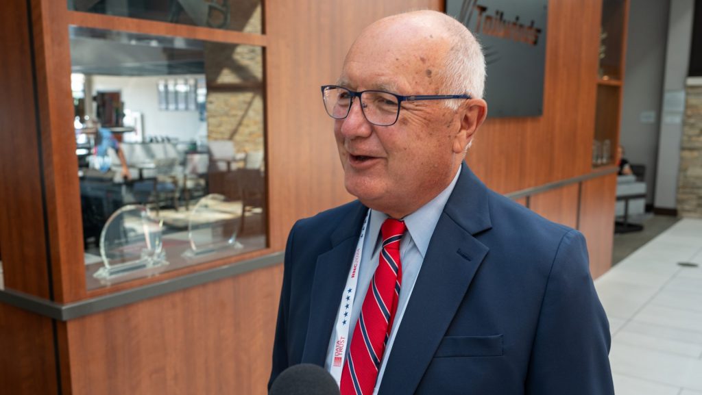 Michigan GOP Chair Pete Hoekstra speaks to reporters in Madison, Wis.