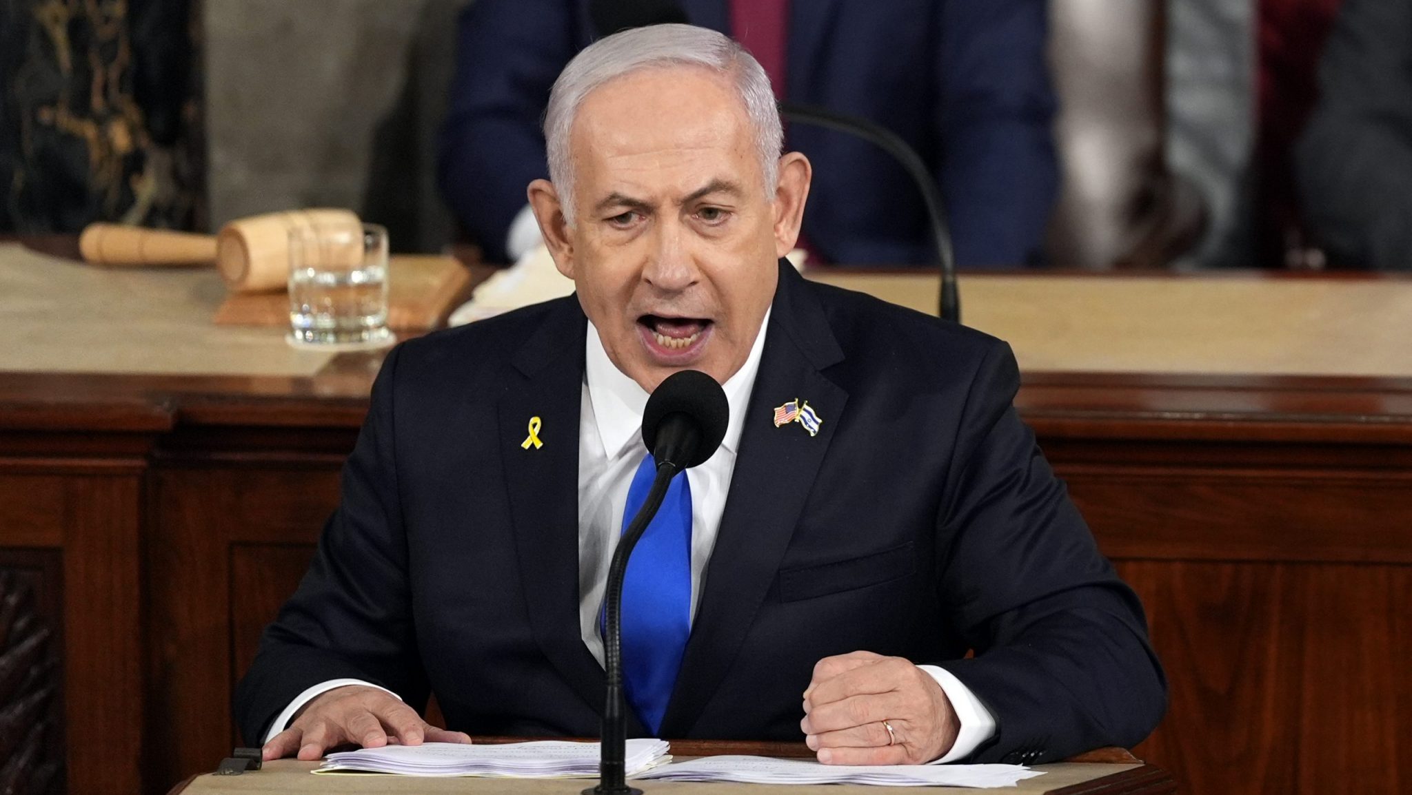 Israeli Prime Minister Benjamin Netanyahu speaks to a joint meeting of Congress at the Capitol in Washington, Wednesday, July 24, 2024.