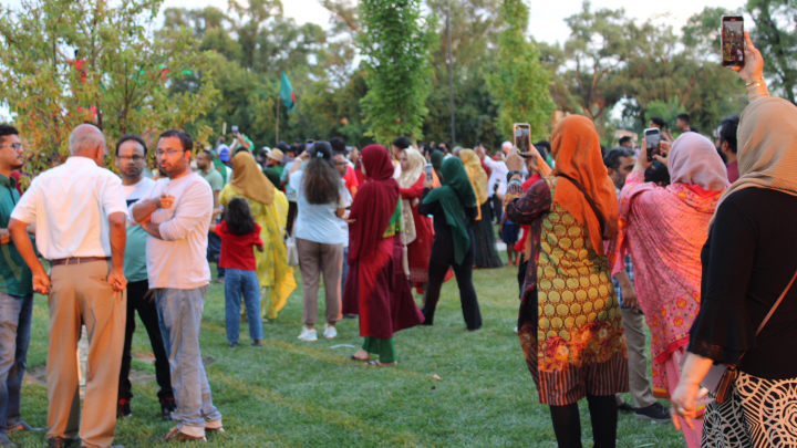 Members of metro Detroit's Bangladeshi American community gather at Jayne Park on Aug. 5, 2024, in Hamtramck, Mich.