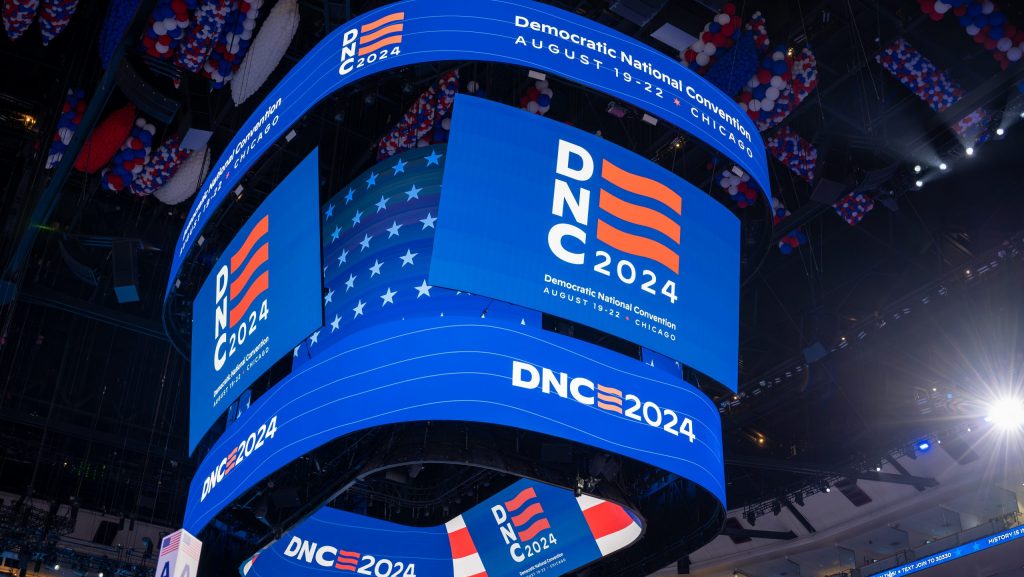 A view inside the Democratic National Convention at United Center in Chicago, Aug. 19, 2024.