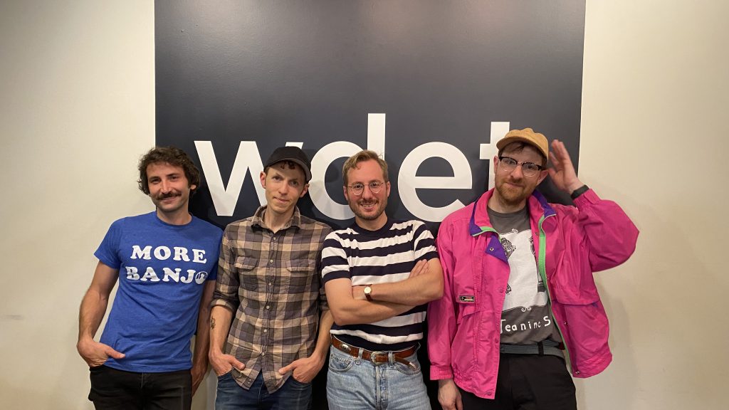 The band Frontier Ruckus poses with WDET "MI Local" host Jeff Milo.