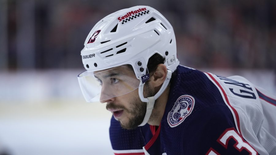 FILE - Columbus Blue Jackets' Johnny Gaudreau plays during an NHL hockey game, Jan. 4, 2024, in Philadelphia.