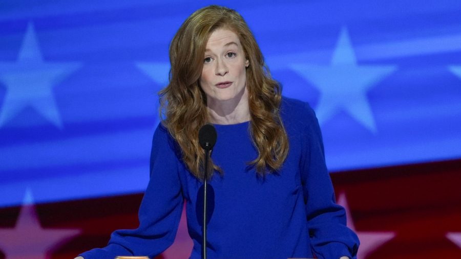 Michigan State Sen. Mallory McMorrow (D-Royal Oak) speaking at the Democratic National Convention on Monday, Aug. 19, 2024, in Chicago.