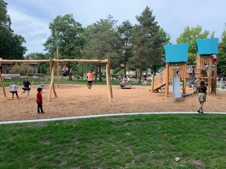 Thomas Mollicone Park today features a playscape, swing set, spider climber, picnic tables, a walking path and more.