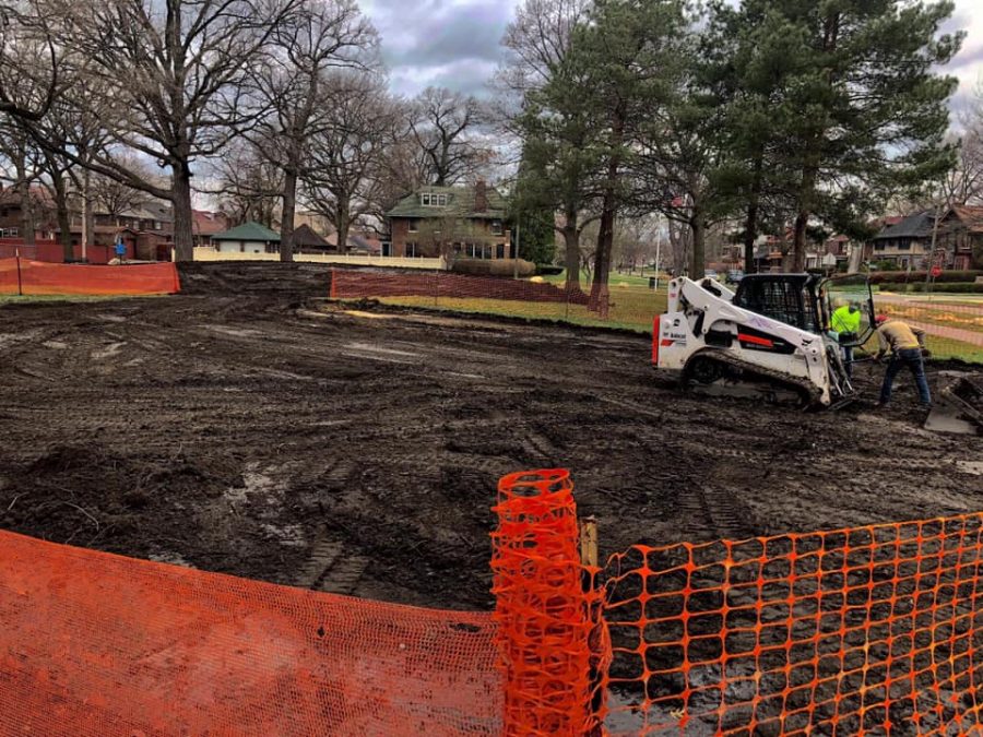 Construction on the Mollicone Park playground in the spring of 2019.