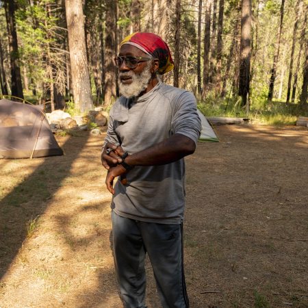 Mountaineer and educator Phillip Henderson speaks to Detroit students at Yosemite.