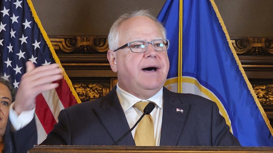 Democratic Minnesota Gov. Tim Walz speaks at a news conference at the Minnesota State Capitol in St. Paul, Aug. 16, 2023.