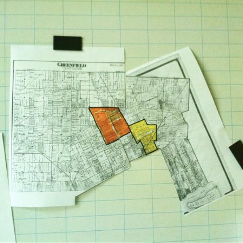 An image showing a map of Greenfield Township and Hamtramck Township before Detroit annexed around them.