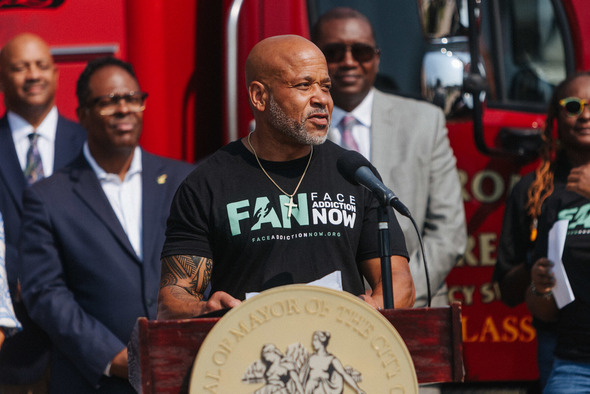 Thomas Hunter, Detroit native and Detroit Quick Response Team program manager for FAN, discussed his lived experience fighting addiction and the importance of the CRT program at a press event on Friday, Sept. 13, 2024.