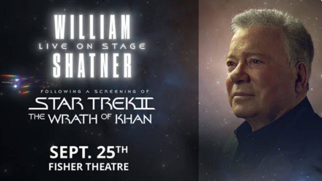 Star Trek legend William Shatner will take the stage at the Fisher Theatre on Wednesday to present a special screening of "Star Trek II: The Wrath of Khan."