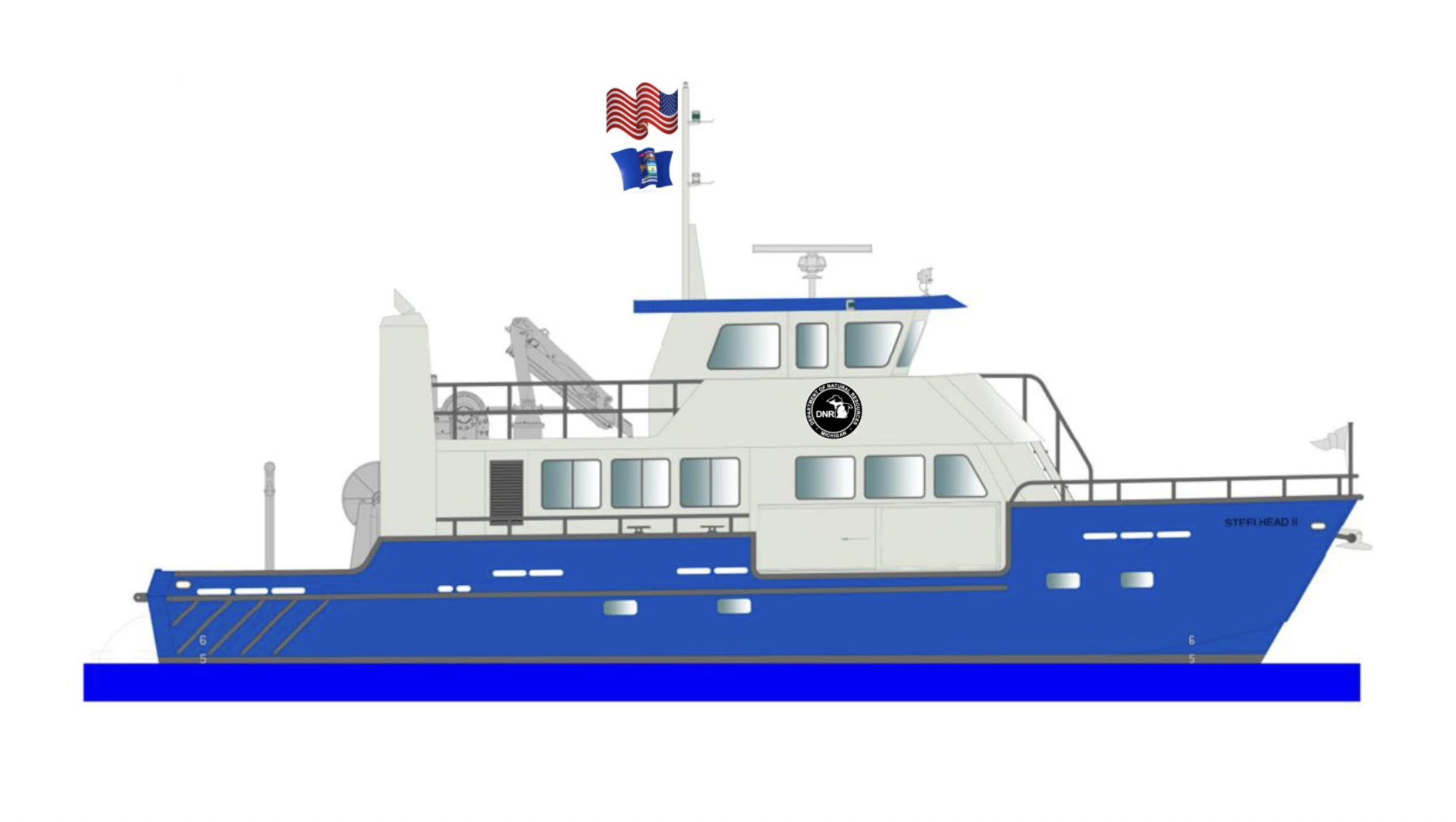 The Michigan DNR's new research vessel Steelhead II was designed by Boksa Marine Design of Lithia, Fla., and will be built by Moran Iron Works of Onaway, Mich.