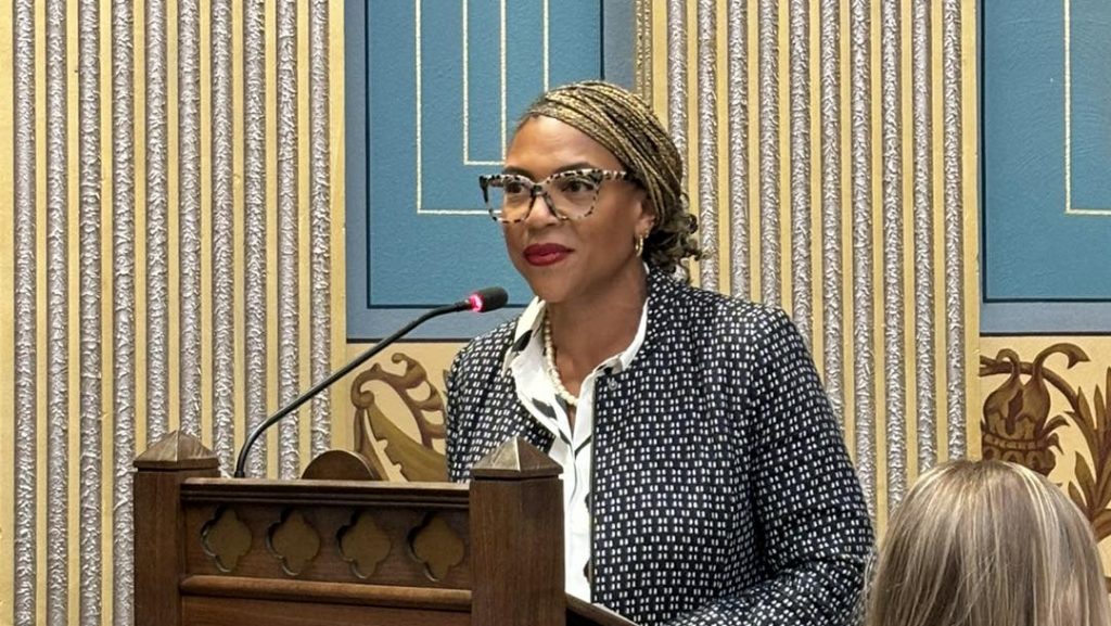 Michigan Sen. Sylvia Santana (D-Detroit) speaks at the Michigan State Capitol.